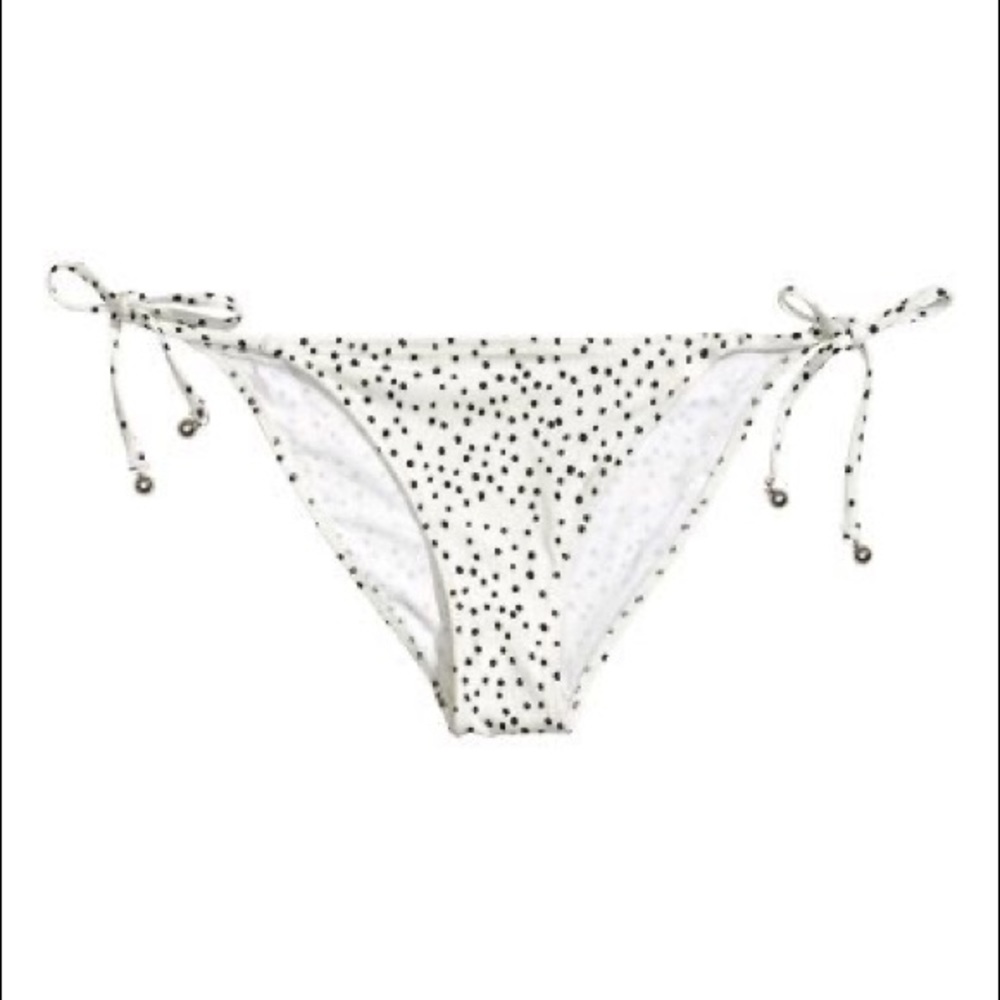 Black and white polka dot tie bikini bottoms low